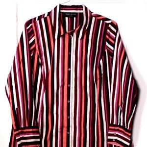 LANE BRYANT BLOUSE ladies size 16 maroon magenta navy blue white stripe stretch